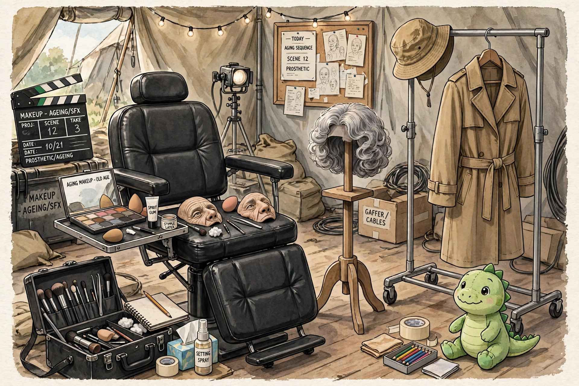 Dwayne Johnson Lizard Music transformation - illustration of a film set makeup chair and costume